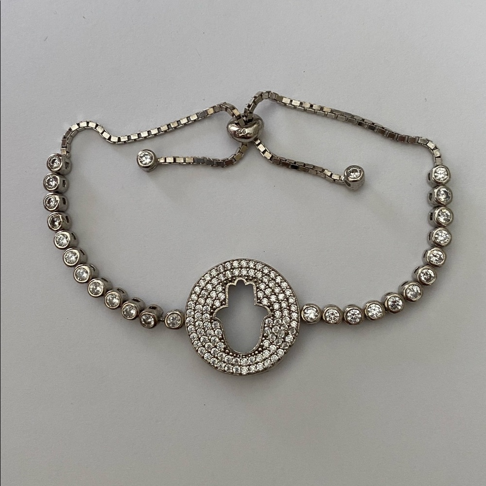 925 silver hand bracelet cz stones slider lock tennis